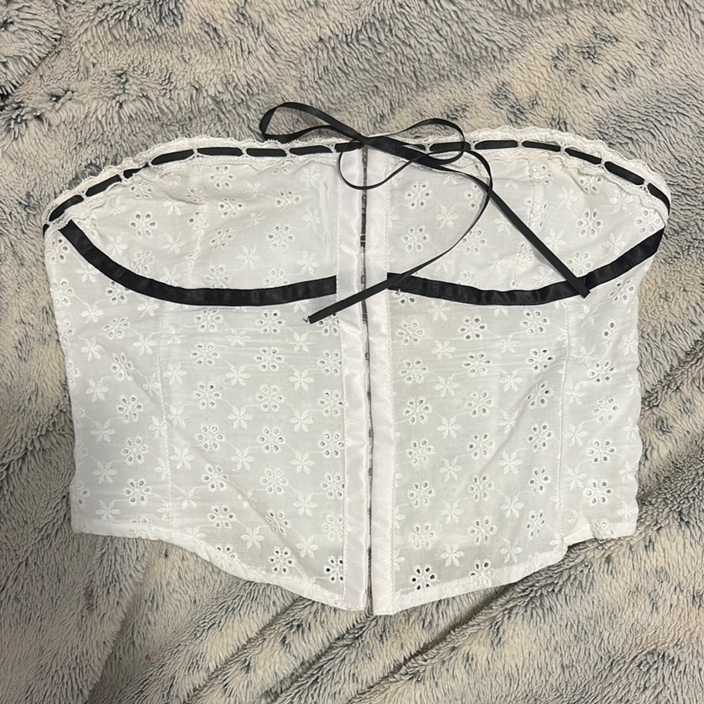 PacSun White Bustier Tie Front Blouse